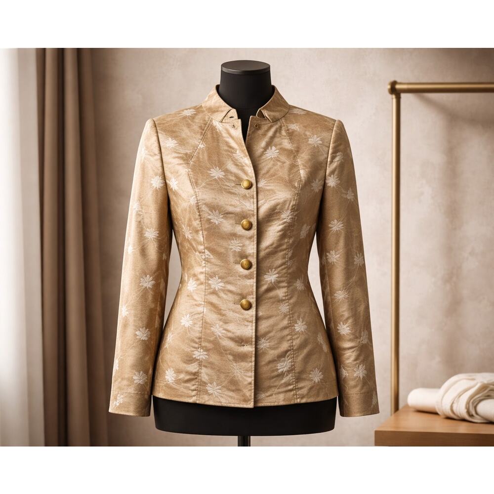 Zanella Naomi Beige Floral Print Blazer Preppy 90,s Career Business Women Size 6